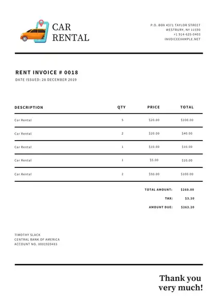 Car Rental Invoice Template