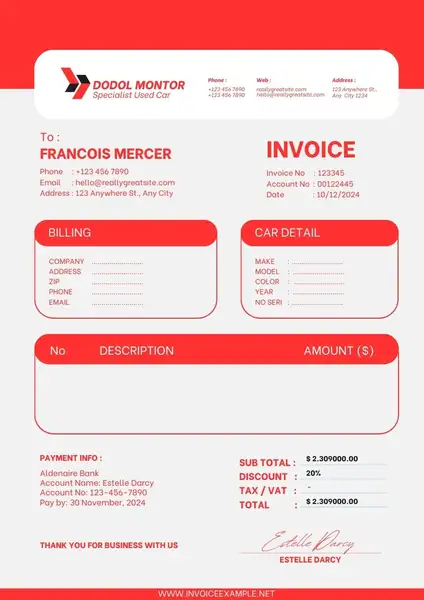 Used Car Invoice Template 01