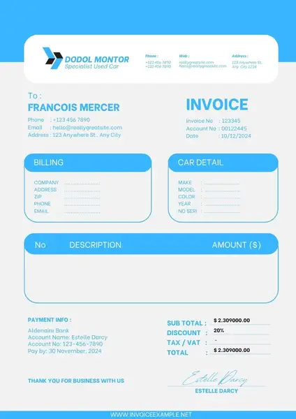 Used Car Invoice Template 02