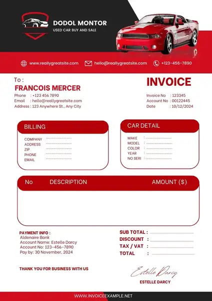 Used Car Invoice Template 03