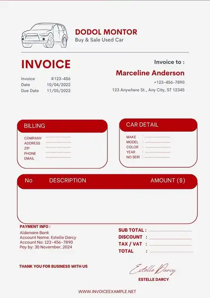 Used Car Invoice Template 04