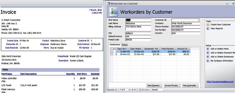 Access Templates Work Orders Invoice Services Management Database 
