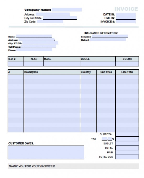 Auto Invoice Template invoice example
