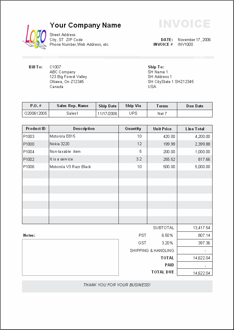 billing invoice sample