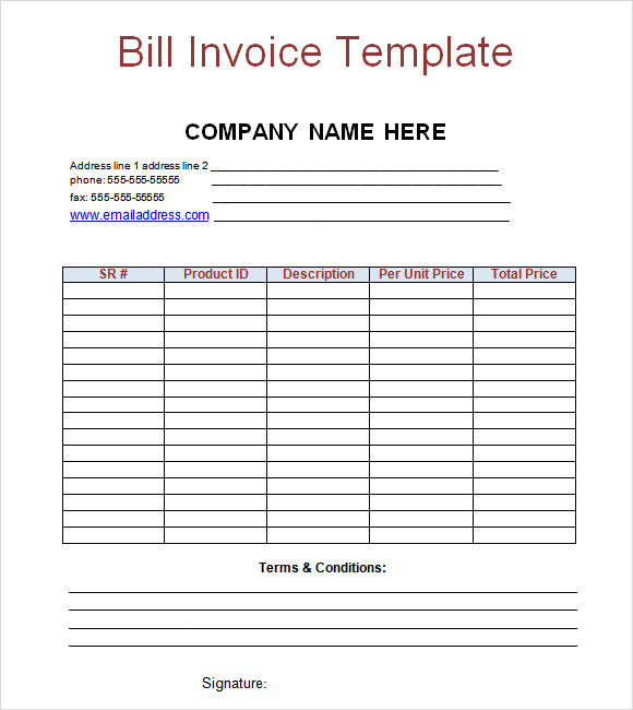 sleek bill invoice template