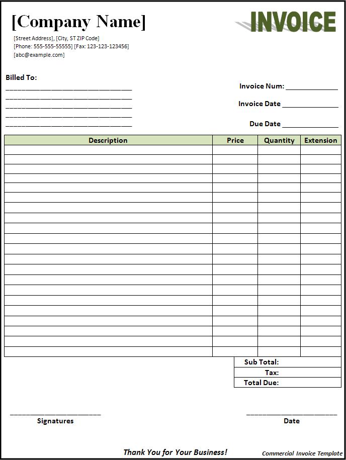 Billing Invoice Template for Excel