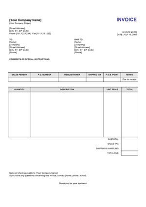 Vehicle Sales Invoice Template | Free Invoice Templates
