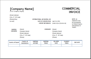 Customizable Commercial Invoice Template | EXCEL INVOICE TEMPLATES