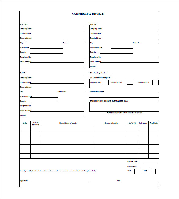 Commercial Invoice Template | cyberuse