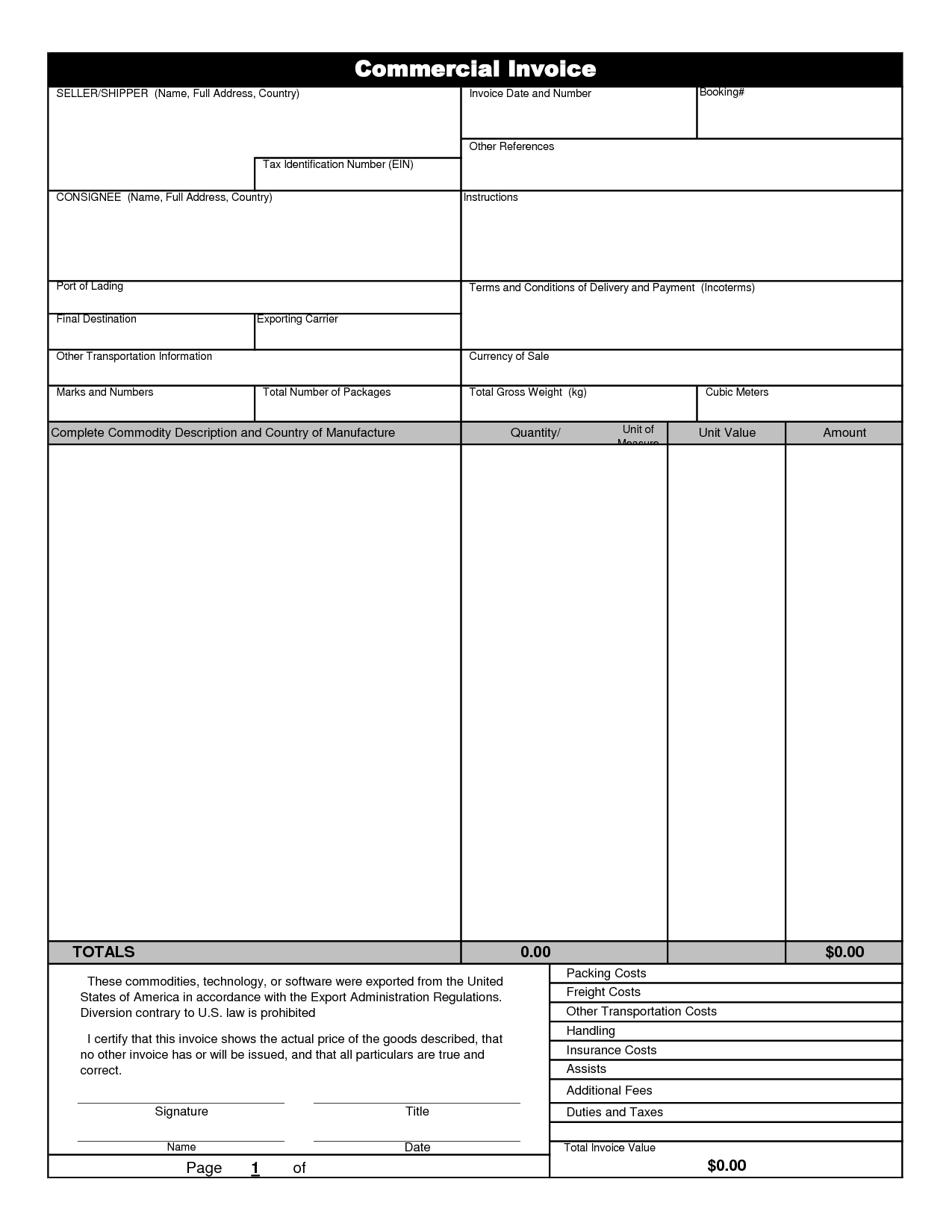 Doc.#9081098: Free UPS Commercial Invoice Template Excel PDF 