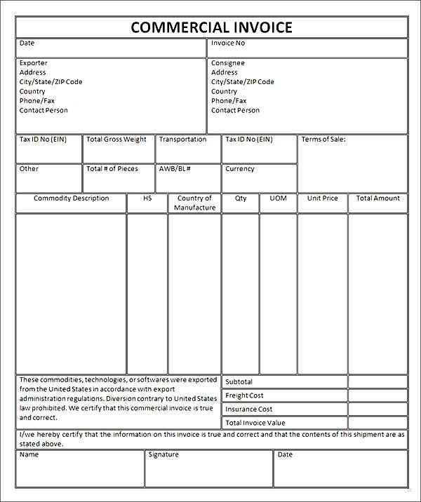 Commercial Invoice Template Free Invoice Template 2017