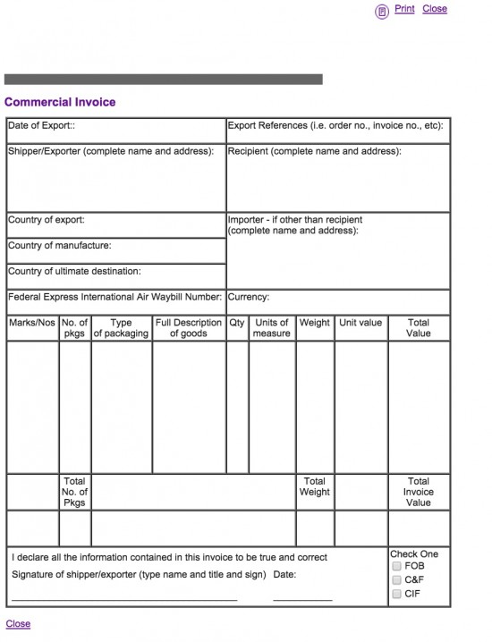 Commercial Invoice Template Resume Templates