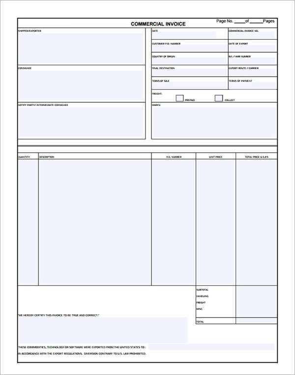 11+ Commercial Invoice Templates Download Free Documents in Word 