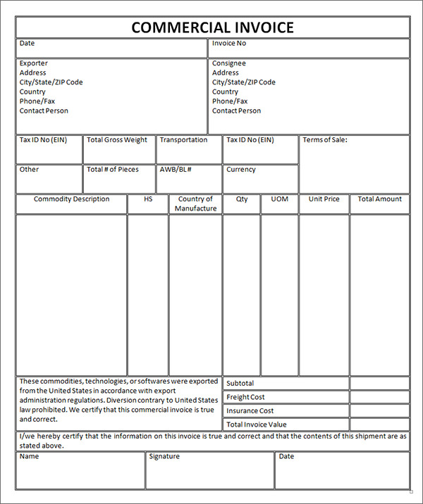11+ Commercial Invoice Templates Download Free Documents in Word 