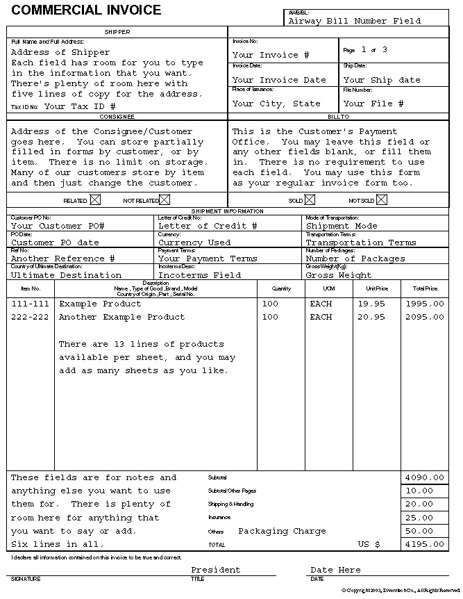 example commercial invoice Template