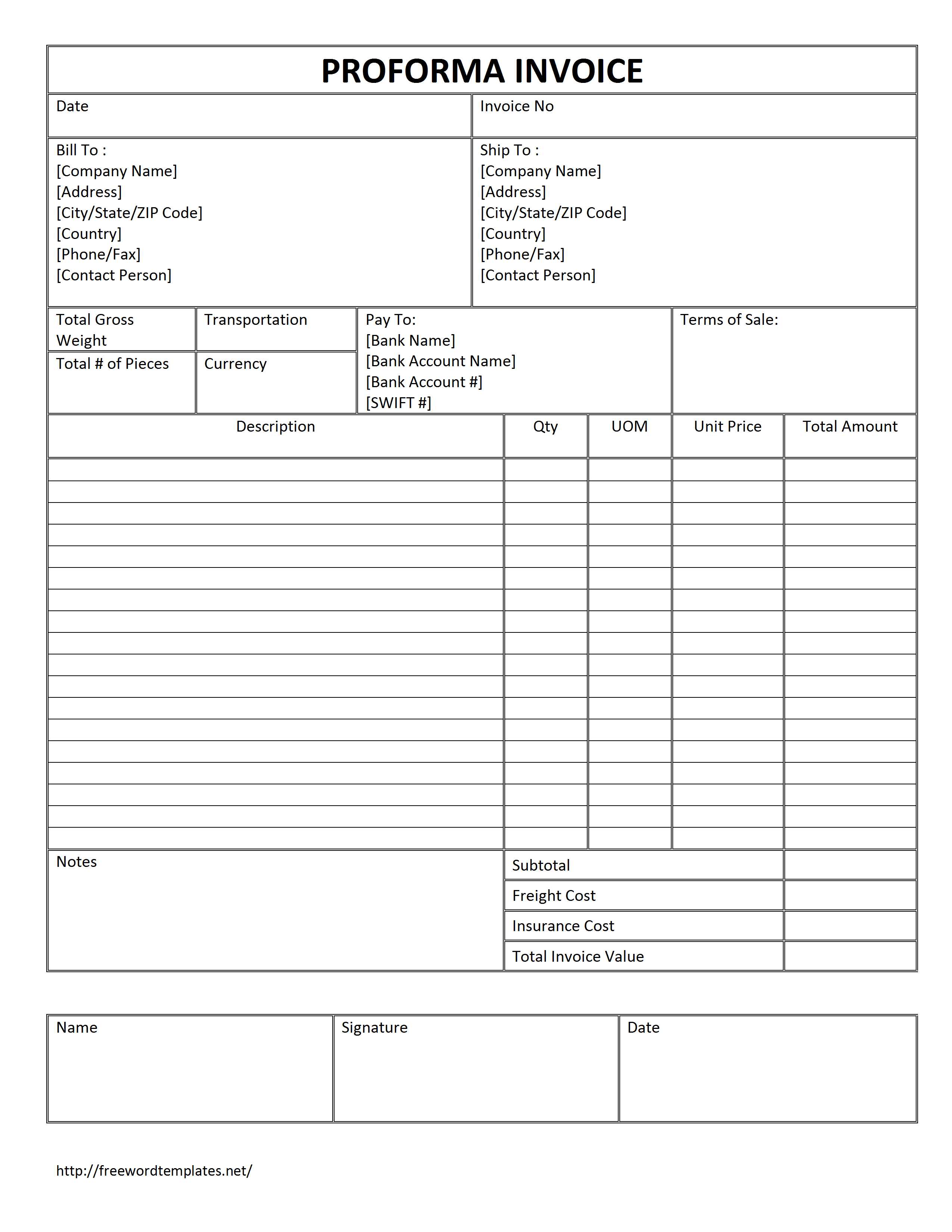 cbp commercial invoice template For Free Proforma Invoice Template Word