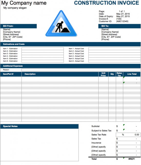 Construction Invoice Template invoice example