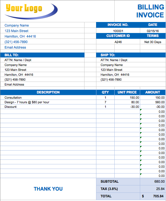 Construction Invoice Template Excel  invoice example