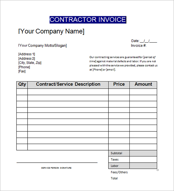 Independent Contractor Invoice Template Excel Letter Template Sample Independent Contractor Invoice Template Excel Letter Template Sample