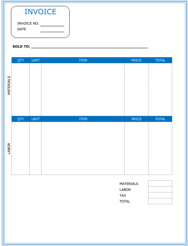 Invoice Template Contractor | printable invoice template