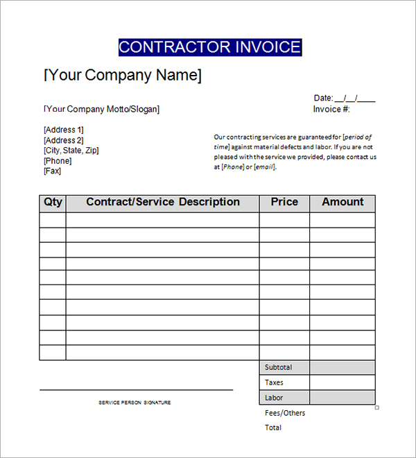 Contracting Invoice Template Invoice Template 2017