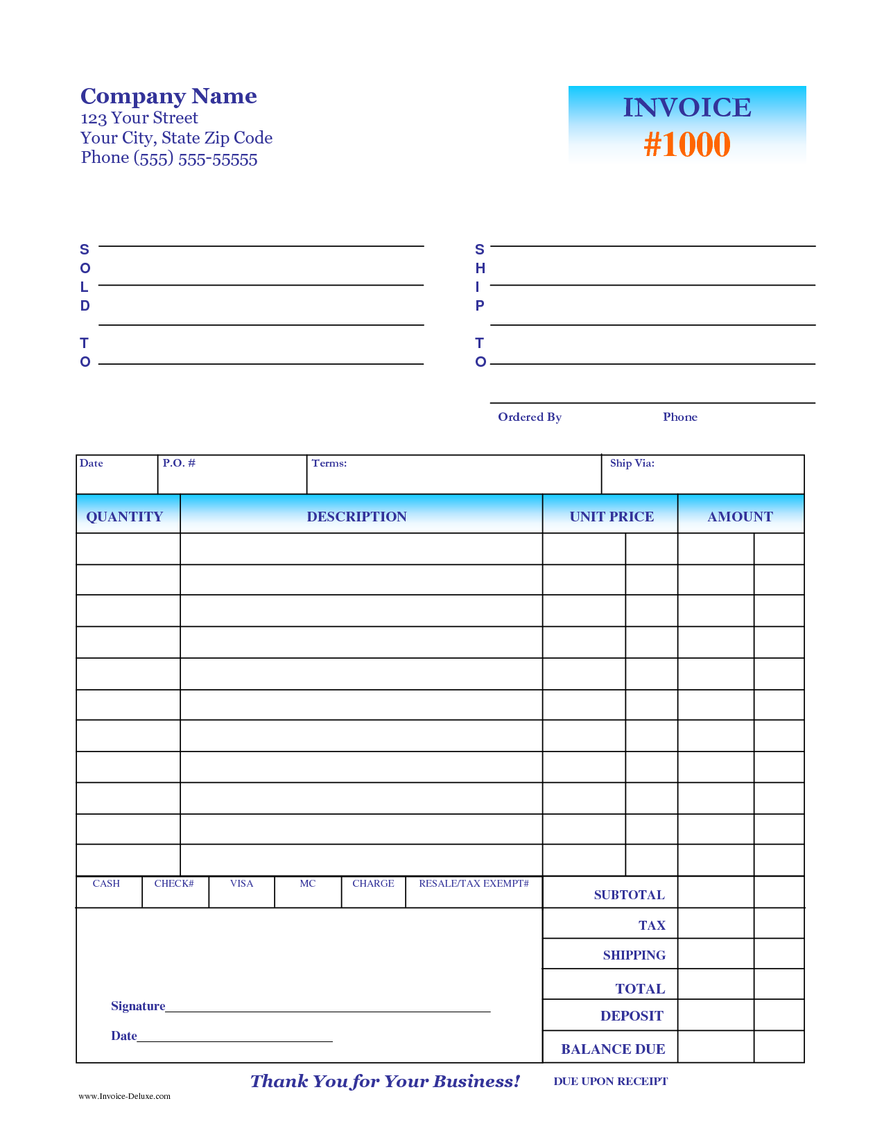 Deposit Invoice Template Printable Word, Excel Invoice Templates 