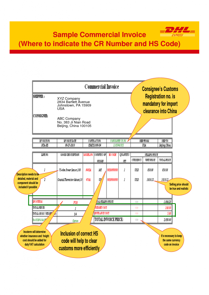 dhl commercial invoice template