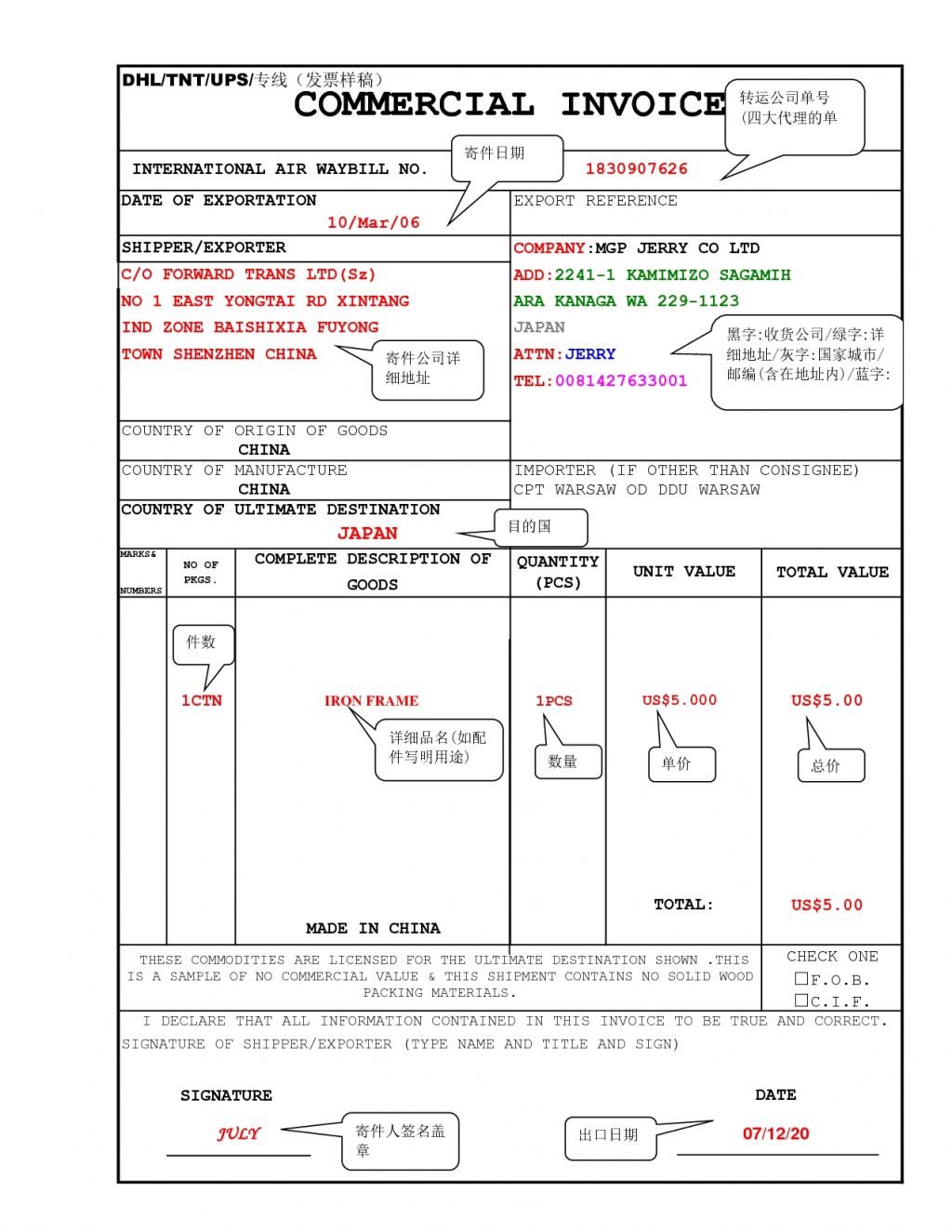 Dhl Commercial Invoice Template Invoice Example