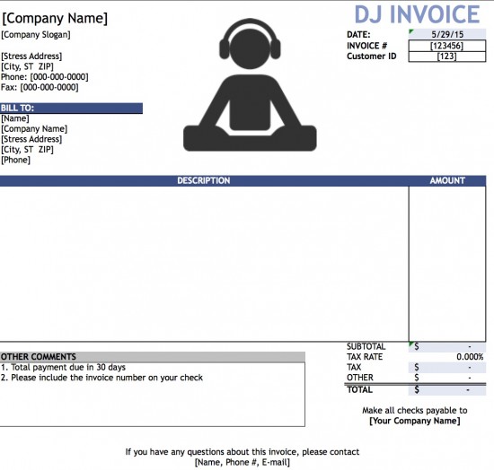Free DJ (Disc Jockey) Invoice Template | Excel | PDF | Word (.doc)