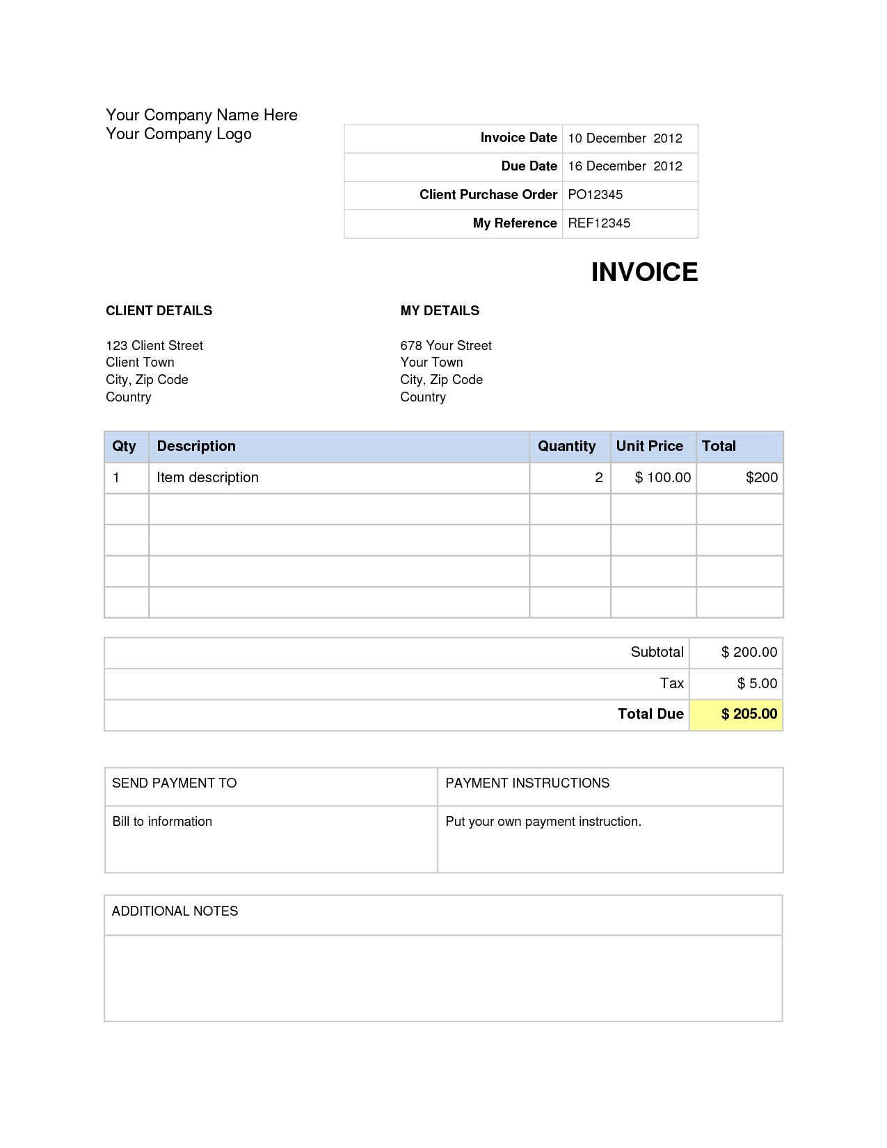 Invoice Template In Excel 2007