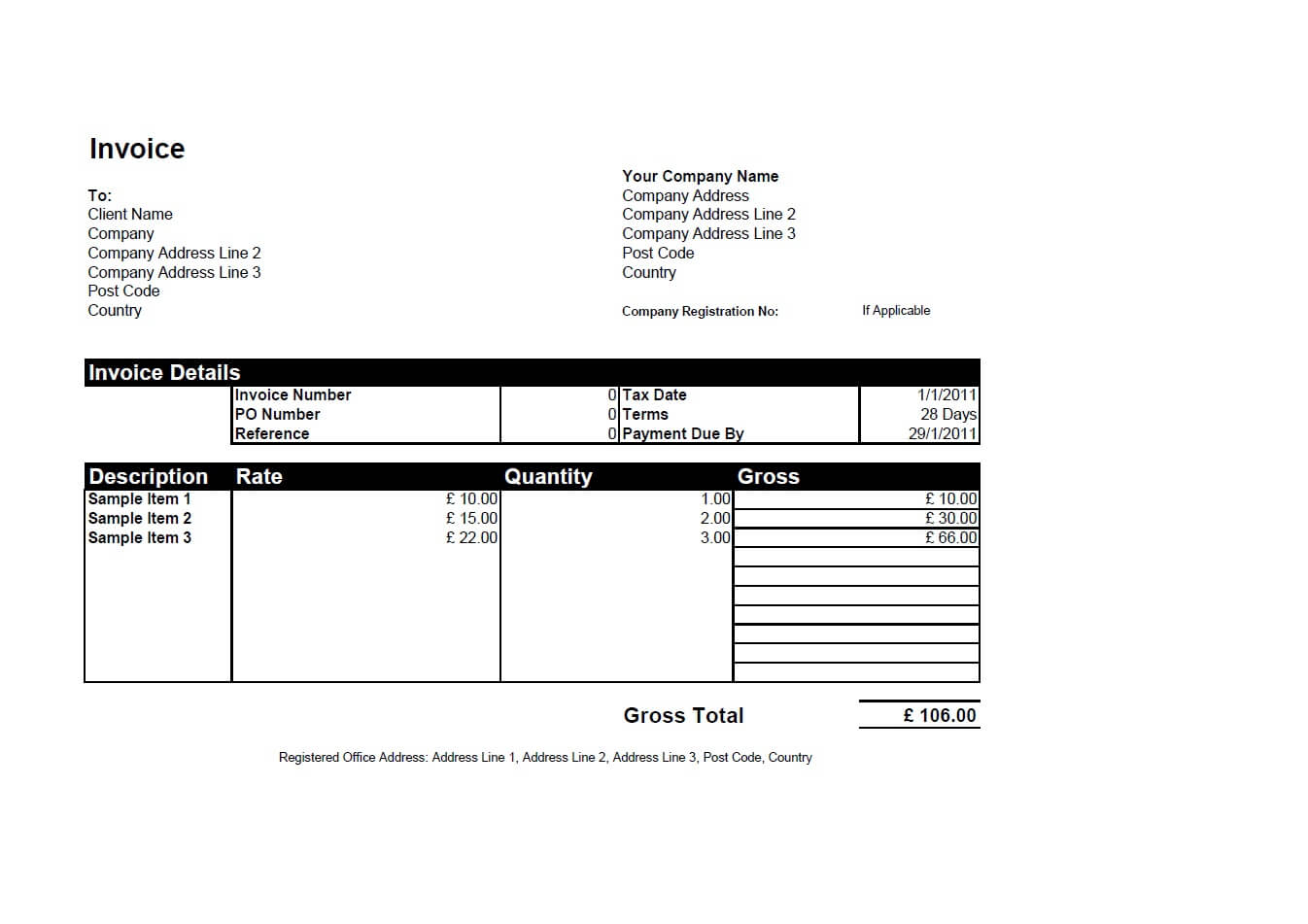 Free Invoice Template using Excel Download today Create, print 
