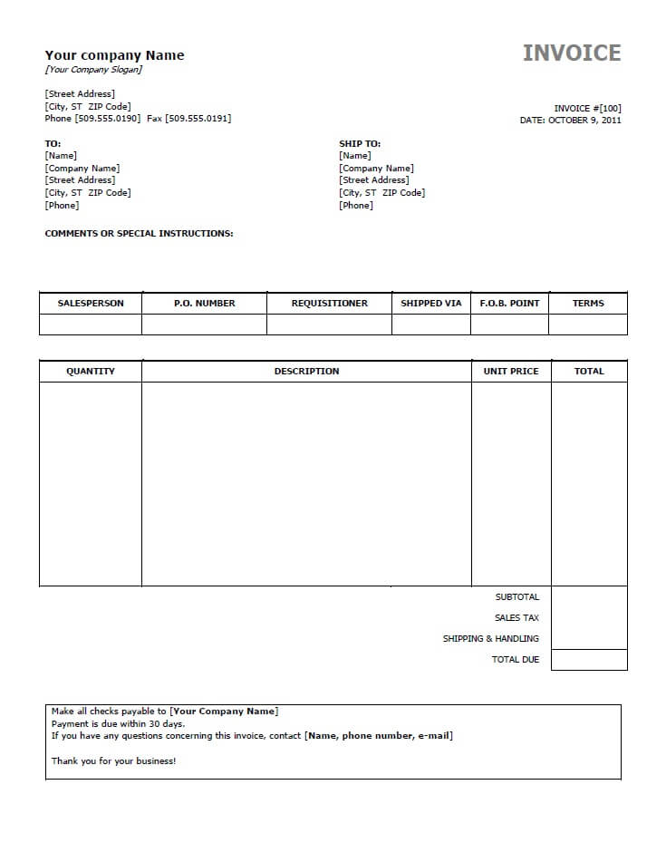 generic invoice template free download mechanic invoice template 
