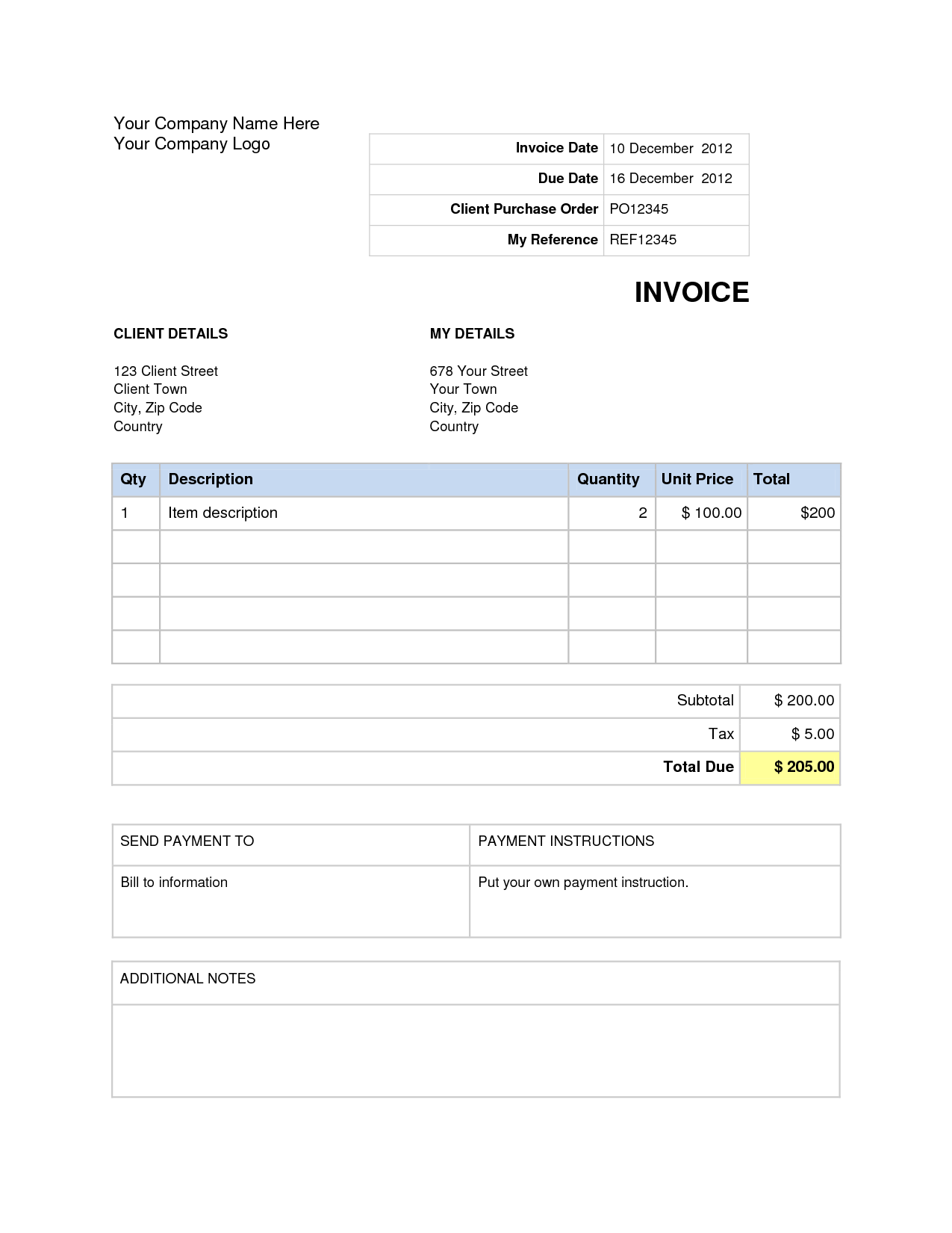 free invoice template word document