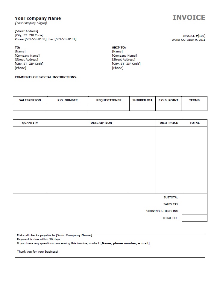 Blank Invoice Doc free graph template, free quotation templates,