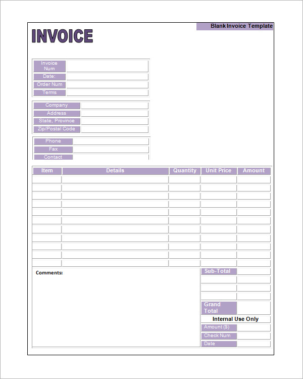 Free Printable Blank Invoice Templates | printable invoice template