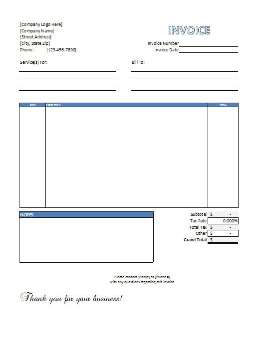 Excel Service Invoice Template Free Download
