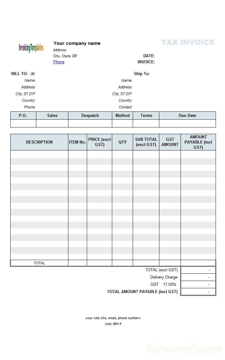 Australian Invoice Template Word