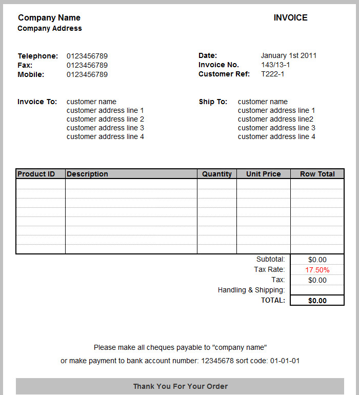 Free Tax Invoice Template Excel invoice example