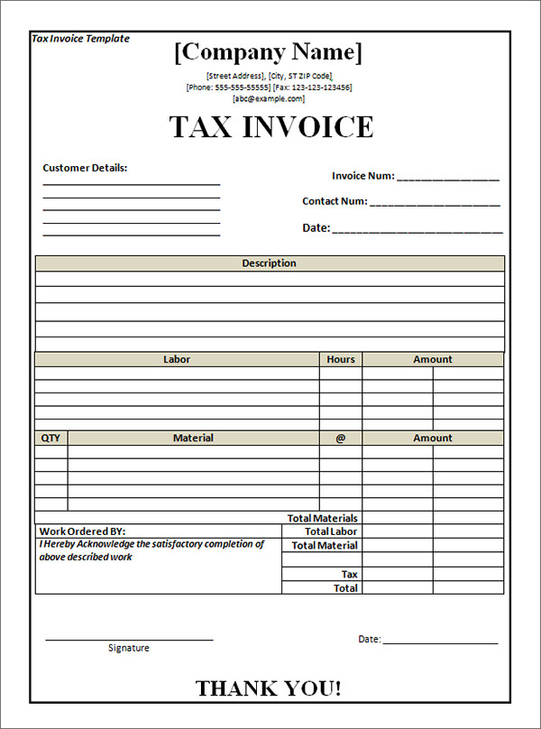 free tax invoice template excel