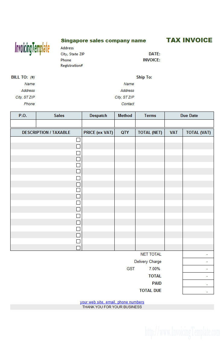 Free NZ Invoice Template with GST for PDF