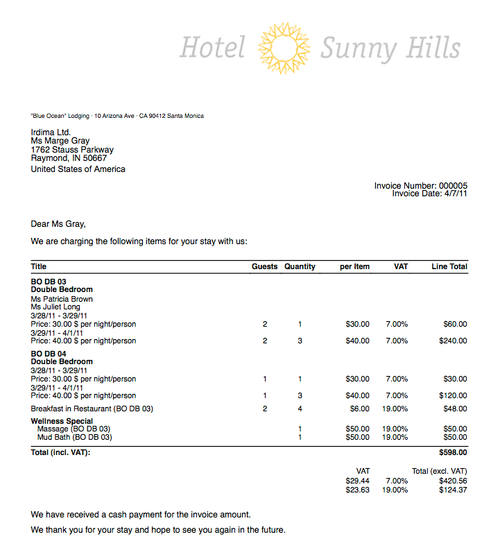 Hotel Invoice Template | printable invoice template
