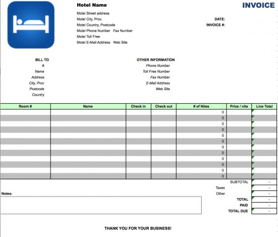 hotel invoice template excel