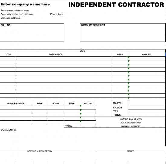 Independent Contractor Invoice Template Excel ⋆ Invoice Template
