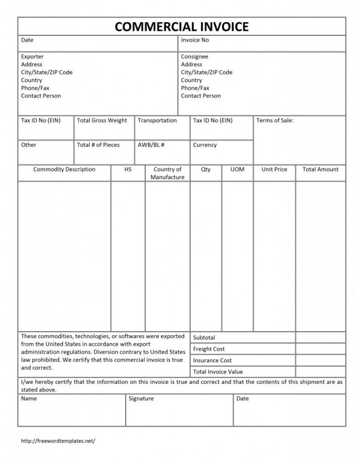International Commercial Invoice Template Invoice Example