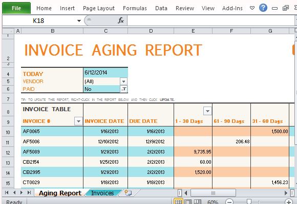 invoice aging report excel template