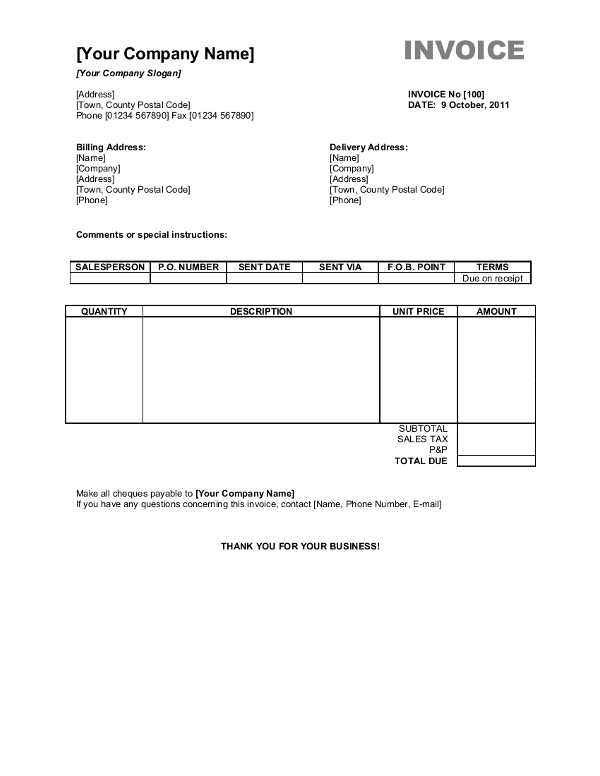 invoice format word