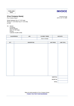 Blank Sales Invoice Receipt Template Word Free S / Hsbcu