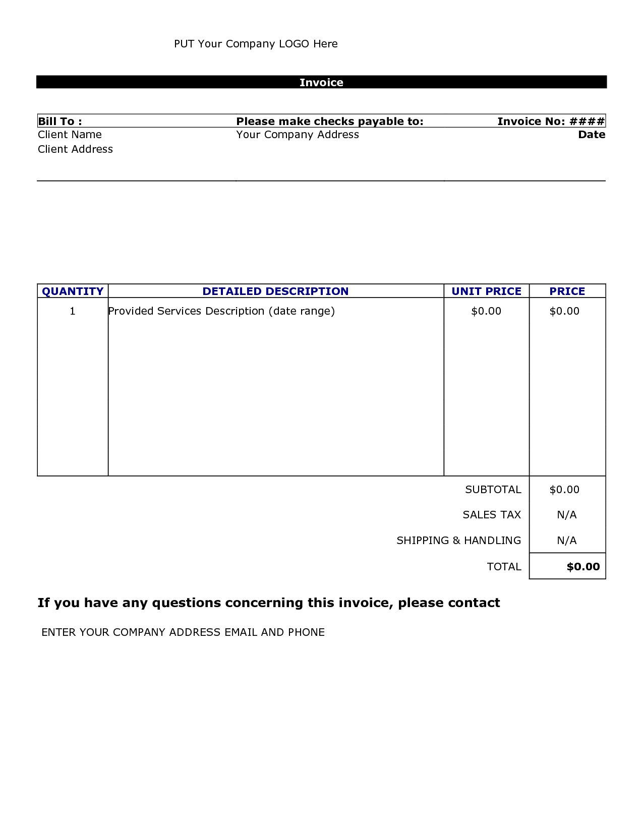 Doc.#578750: Sample of Invoice Bill – Billing Invoice Template for 