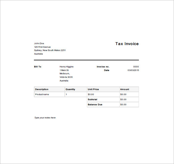 Invoice Template Australia Word | Free Business Template