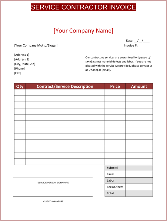 Invoice Template Contractor | free to do list